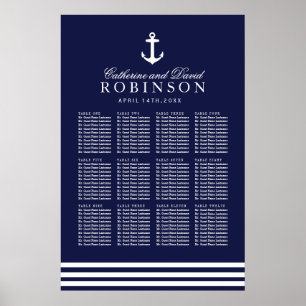 Navy Blue Nautical Seating Plan with Anchor Poster