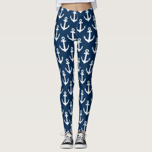 Navy blue nautical ship anchor pattern leggings