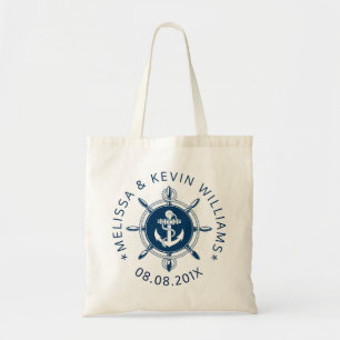 Navy Blue Nautical Ship Wheel And Anchor Tote Bag