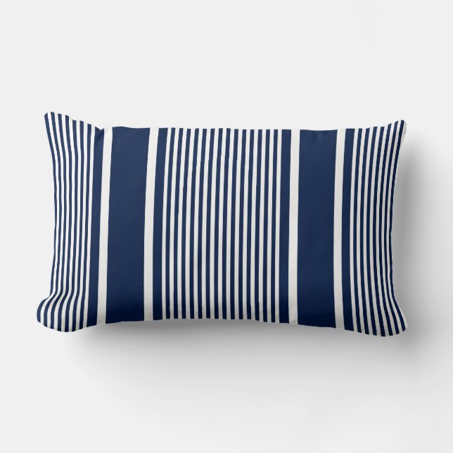 Navy Blue Nautical Striped Pillow (Front)