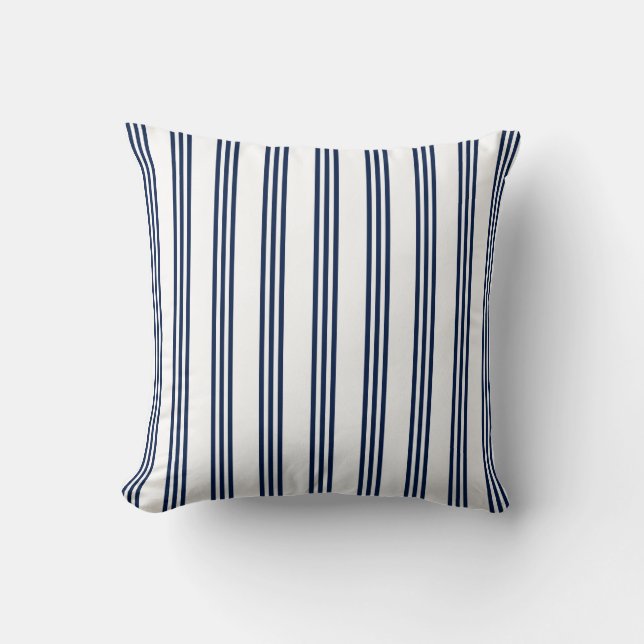 Navy Blue Nautical Striped Throw Pillow (Front)