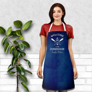 Navy Blue Nautical Theme Family Name Apron