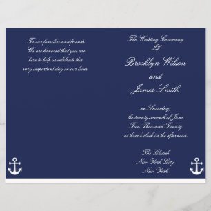 Navy Blue Nautical Wedding Ceremony Program Flyer
