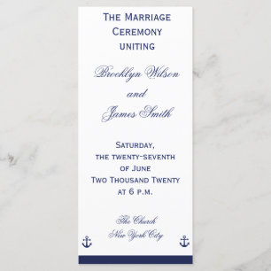 Navy Blue Nautical Wedding Ceremony Programs Programme