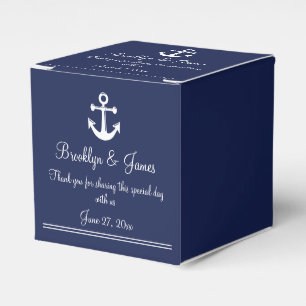 Navy Blue Nautical Wedding Favour Box White Anchor
