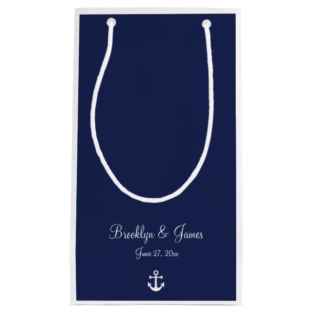 Navy Blue Nautical Wedding Gift Bags Small (Front)