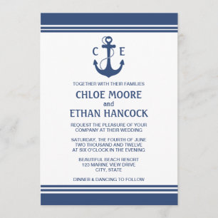Navy Blue Nautical Wedding Invitations
