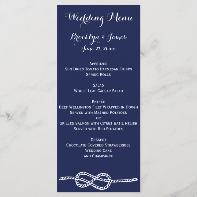 Navy Blue Nautical Wedding Menu Cards Knot (Front)