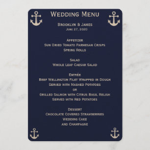 Navy Blue Nautical Wedding Menu Custom Invitations