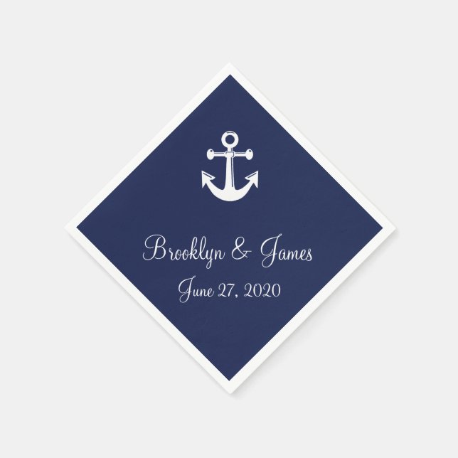 Navy Blue Nautical Wedding Napkins With Anchor (Corner)
