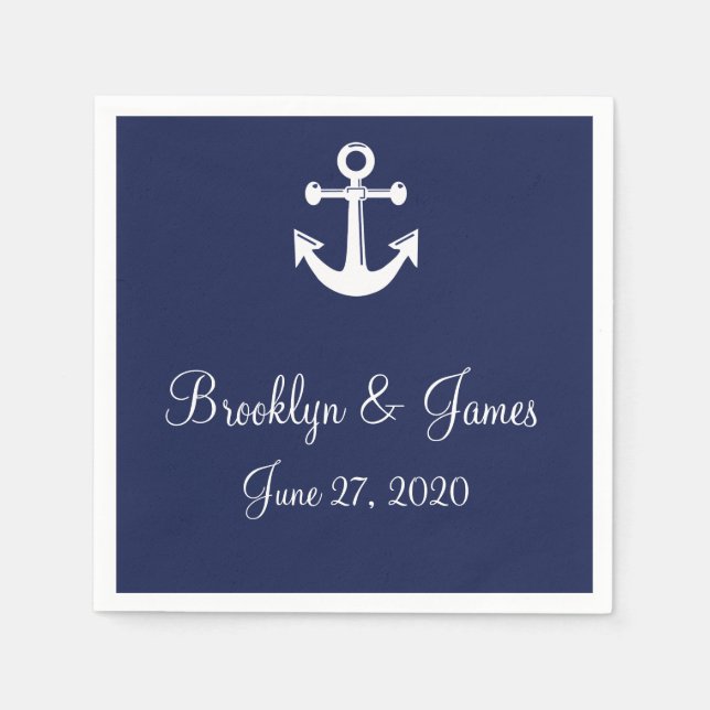 Navy blue Nautical Wedding Napkins With Anchor (Front)