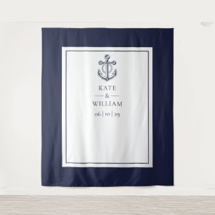 Navy Blue Nautical Wedding Photo Booth Backdrop Tapestry