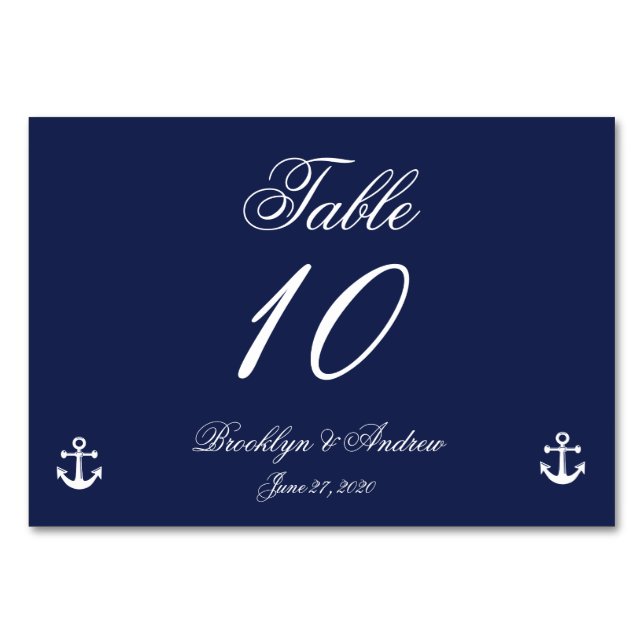 Navy Blue Nautical Wedding Place Cards (Front)