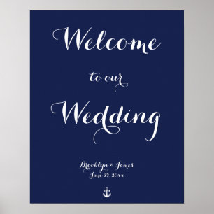Navy Blue Nautical Wedding Reception Sign Print