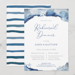 Navy Blue Nautical Wedding Rehearsal Dinner Invitation