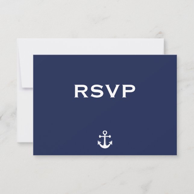 Navy Blue Nautical Wedding RSVP Card With Anchor (Front)