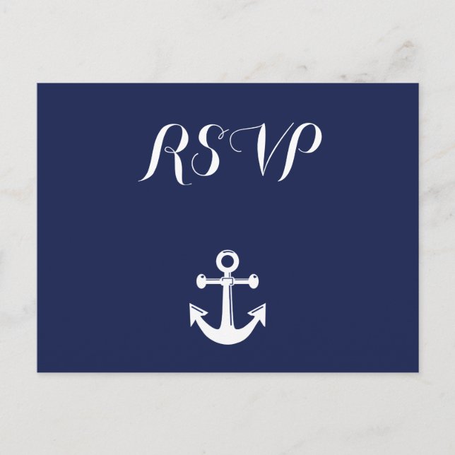 Navy Blue Nautical Wedding RSVP Postcard (Front)