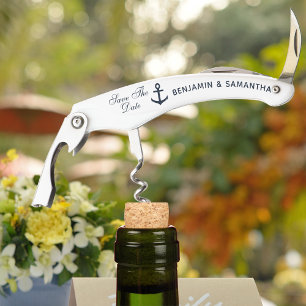 Navy Blue Nautical Wedding Save The Date Corkscrew