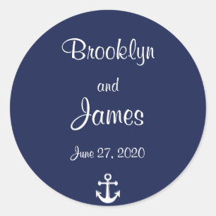 Navy Blue Nautical Wedding Stickers With Anchor