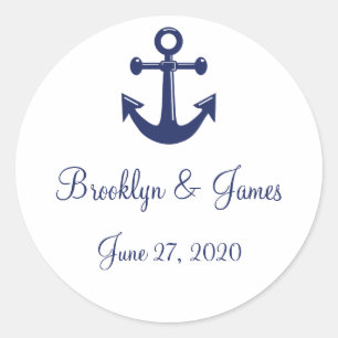 Navy Blue Nautical Wedding Stickers With Anchor
