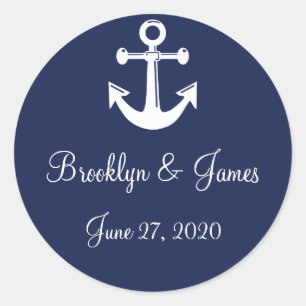 Navy Blue Nautical Wedding Stickers With Anchor