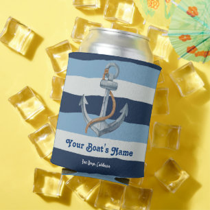 Navy Blue Nautical Welcome About Custom Boat Can Cooler
