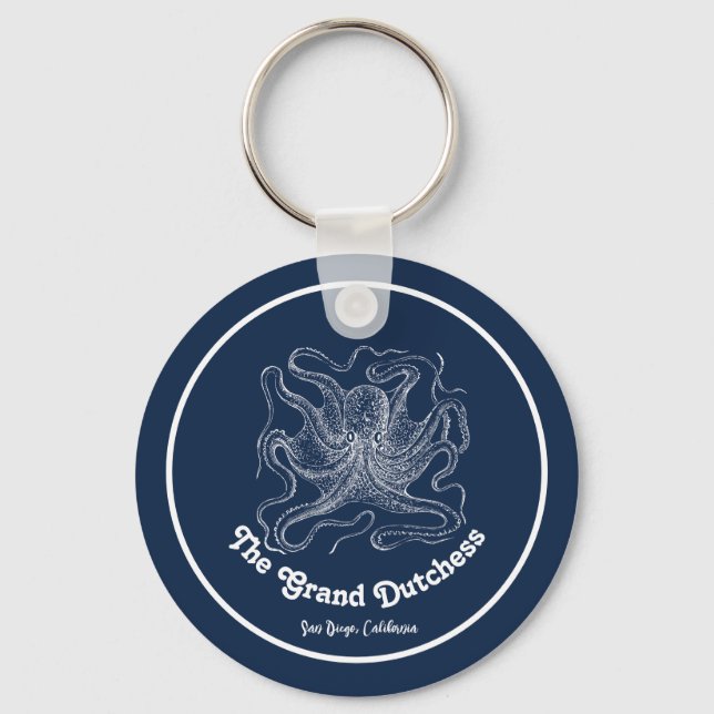Navy Blue Nautical Welcome About Custom Boat  Key Ring (Front)