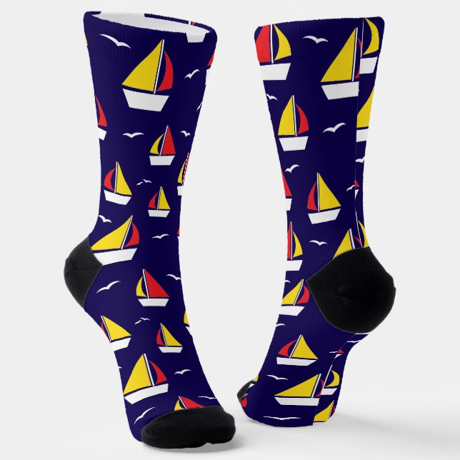 Navy Blue Nautical Yachts Cruise Ship Socks (Angled)