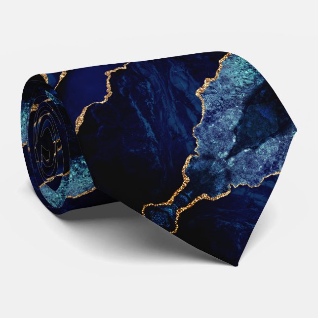 Navy Blue Neck Tie Gold Glitter Marble (Rolled)