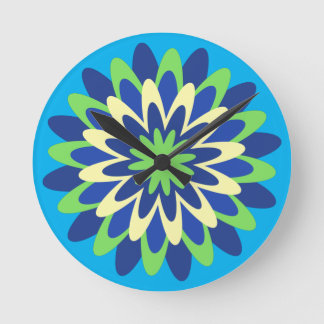 Navy blue, neon green, canary yellow flower  round clock