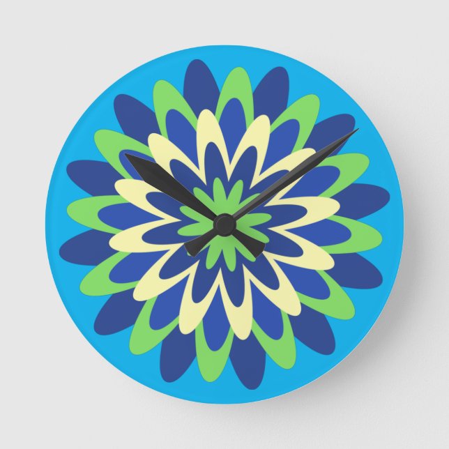 Navy blue, neon green, canary yellow flower  round clock (Front)