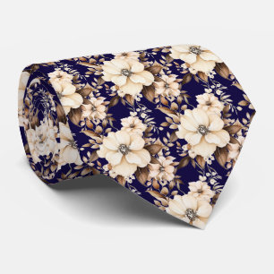 Navy Blue Neutral Colors Magnolias Neck Tie