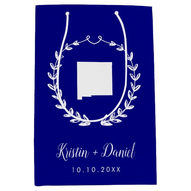 Navy Blue New Mexico Map Wedding Welcome Swag Medium Gift Bag (Front)