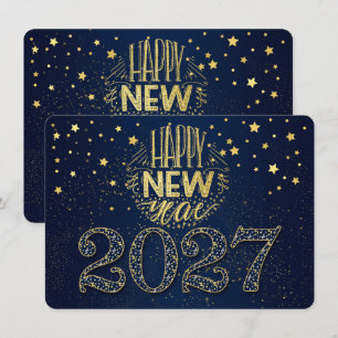 Navy Blue New Year 2027 with Golden Stars Holiday Card