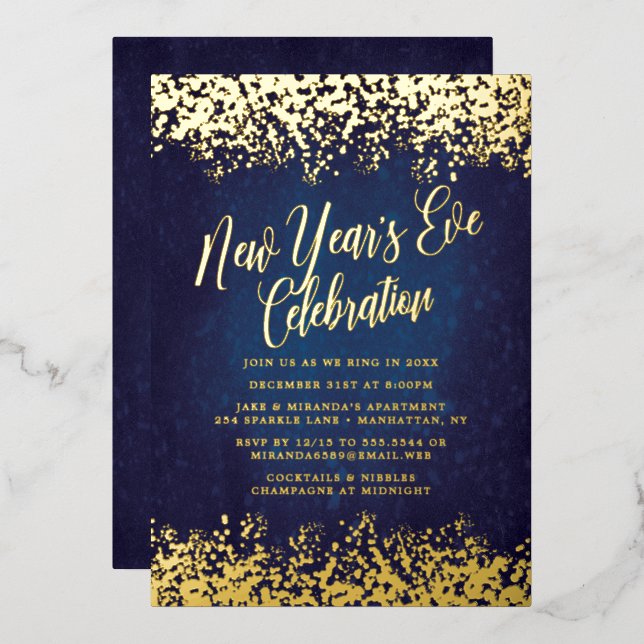 Navy Blue New Year’s Eve Party Gold Confetti (Front/Back)