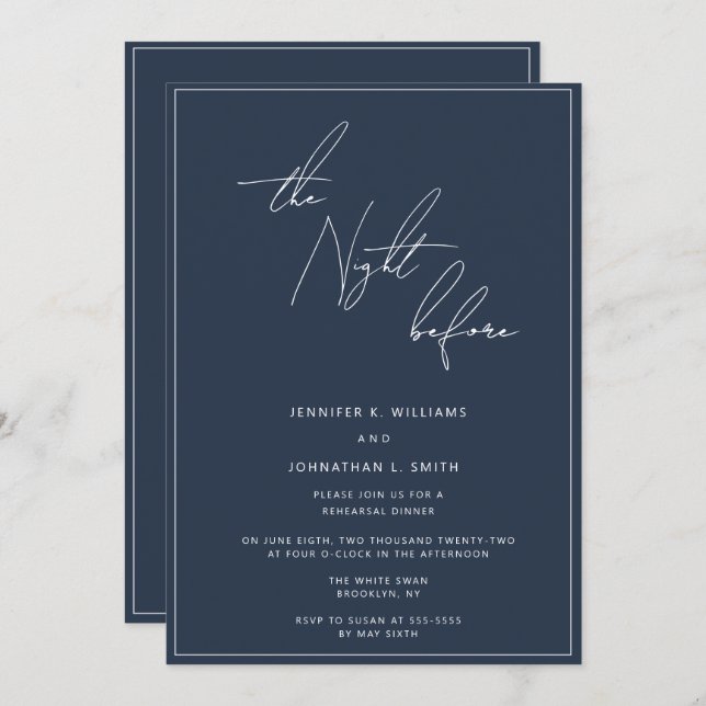 Navy Blue Night Before Rehearsal Dinner Invitation (Front/Back)
