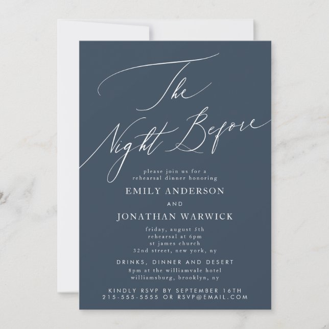 Navy Blue Night Before Rehearsal Dinner Wedding Invitation (Front)