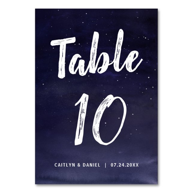 Navy Blue Night Sky Wedding Table Number (Front)