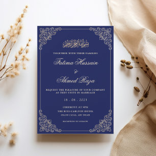 Navy Blue Nikah Islamic Muslim Wedding Invitation