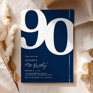 Navy Blue Ninety 90th Birthday Party Invitation