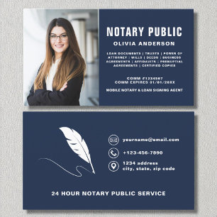 Navy Blue Notary Public Signing Agent Photo Business Card