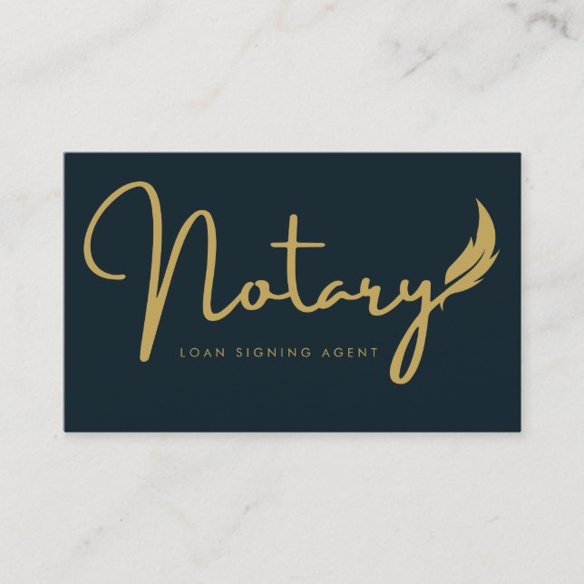 Navy Blue Notary Script Loan Signing Agent Business Card (Front)