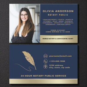 Navy Blue Notary Signing Agent Photo Business Card