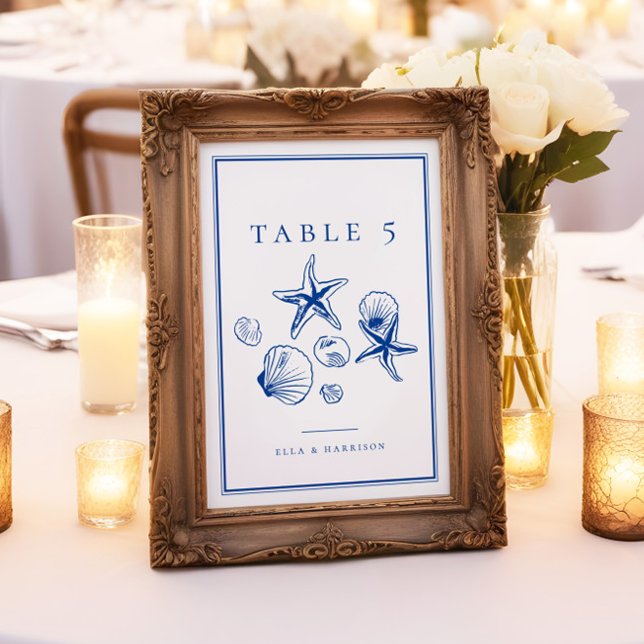 Navy Blue Ocean Sea Shell Wedding Table Numbers (Creator Uploaded)