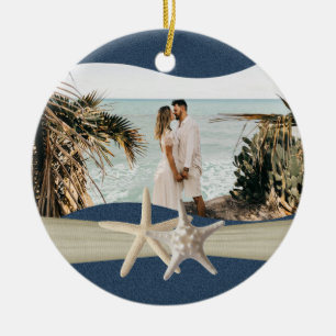 Navy Blue Ocean Starfish Photo Ceramic Tree Decoration