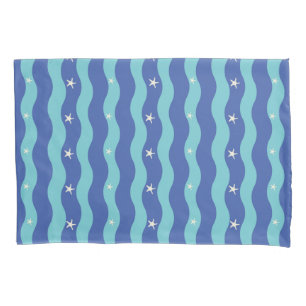 Navy Blue Ocean Waves & Starfish Seamless Pattern Pillowcase