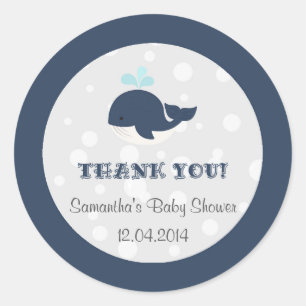 Navy Blue Ocean Whale Baby Shower Classic Round Sticker