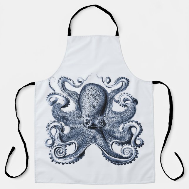 Navy Blue Octopus illustration by Ernst Haeckel Apron (Front)