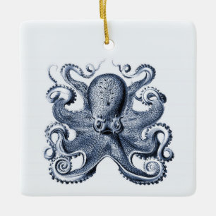 Navy Blue Octopus illustration by Ernst Haeckel Ceramic Ornament