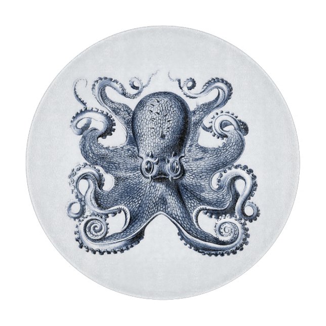 Navy Blue Octopus illustration by Ernst Haeckel Cutting Board (Front)